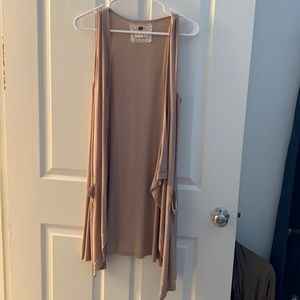 Large - Long Cardigan Sweater Vest - Beige